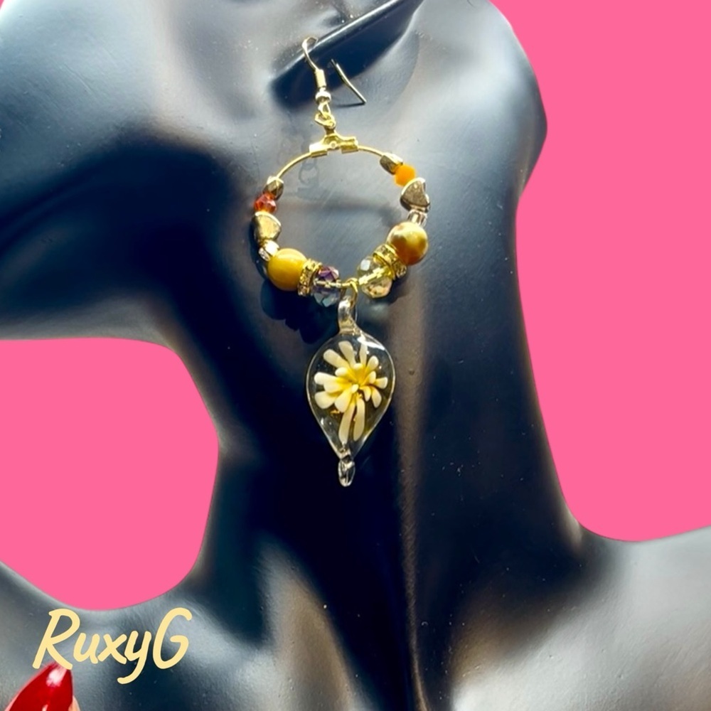 Gold and Yellow Floral Drop Earrings